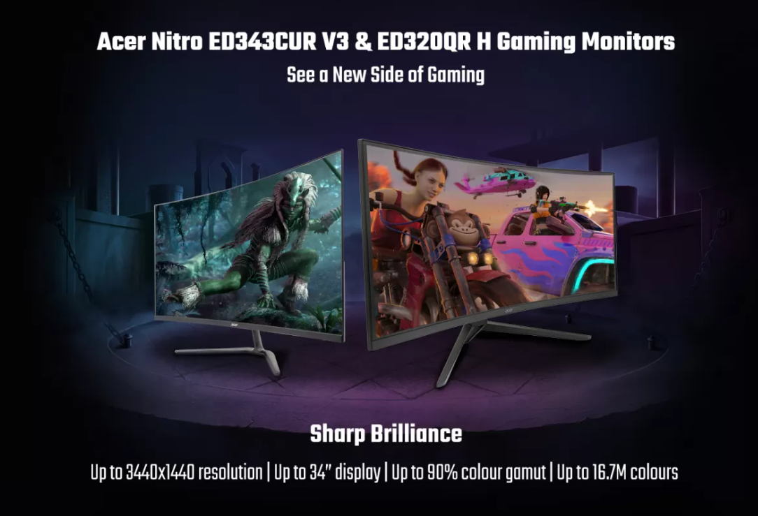 Acer Nitro ED343CUR V3 & ED320QR H 2K 180Hz gaming monitors launching tomorrow in India 1 Acer Nitro ED343CUR V3 & ED320QR H 2K 180Hz gaming monitors launching tomorrow in India - Acer - News